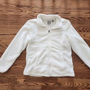 White Textured Faux Fur Zip-Up Fleece Sweater Jacket Free2 B Women Med